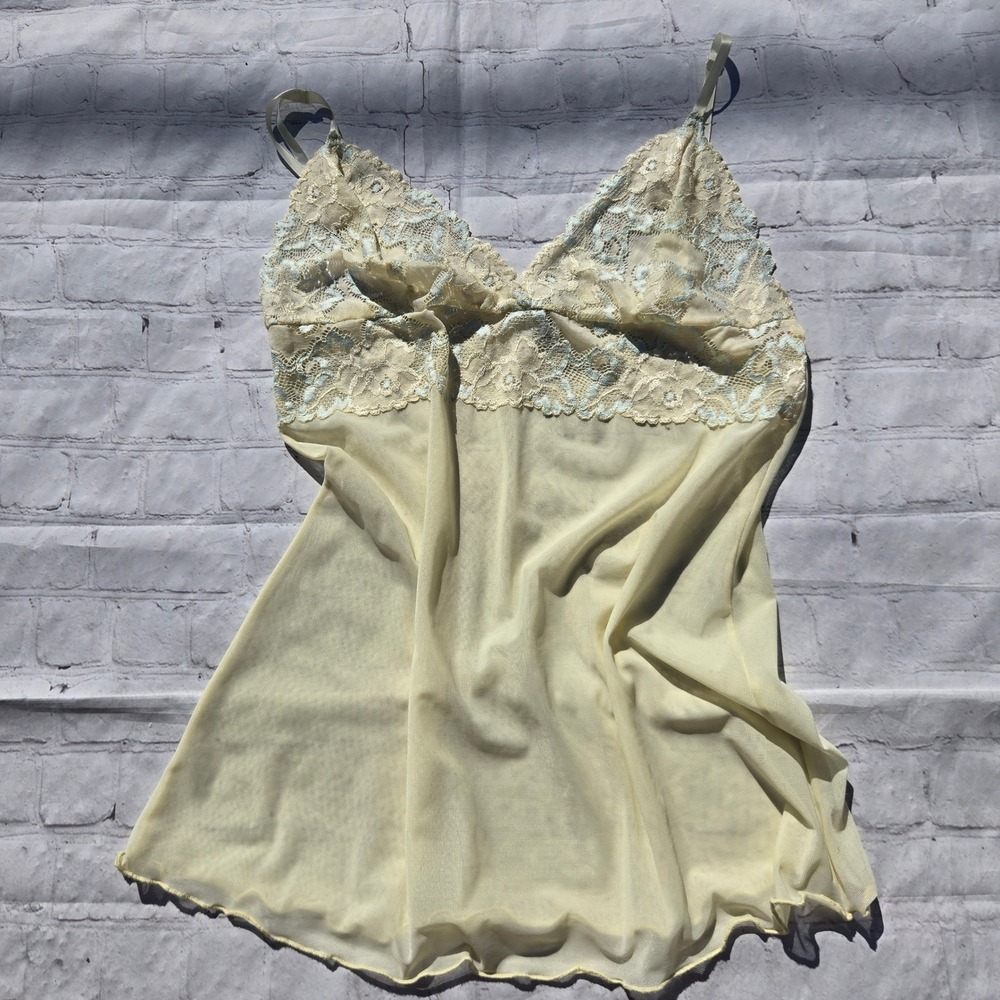 VTG Cinema Etoile Seductive Wear cream Blue Lace Mesh Chemise Nightie Medium
